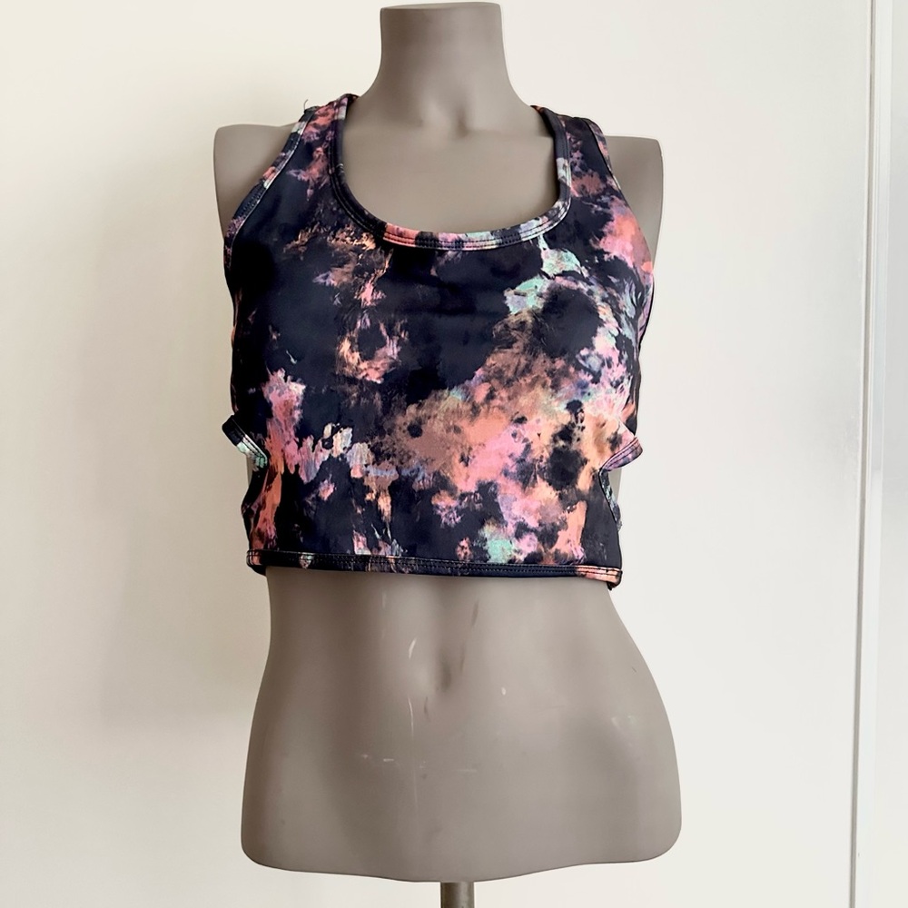 Blue Tie-Dye Crop Sports Bra — Pink & Peach Accents
